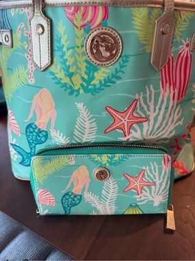 Vera Bradley Inspired (Spartina 449) Beachprint Tote and Wallet Set - Turquoise